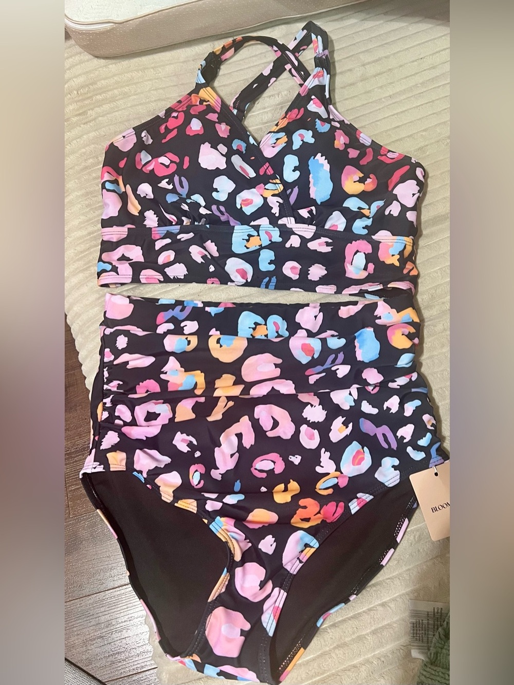 BloomChic Black Multicolor Leopard Print Tankini Set